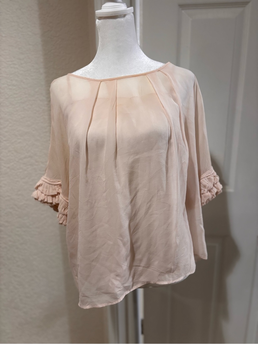 Moda International Blush Ruffle Sleeve Sheer Blouse